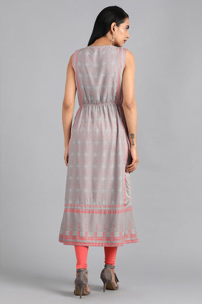 Grey Round Neck Printed kurta