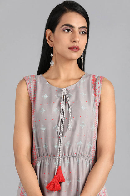 Grey Round Neck Printed kurta