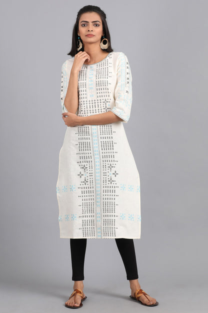 Ecru Boat Neck Printed kurta