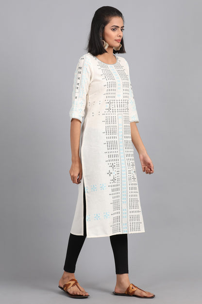 Ecru Boat Neck Printed kurta