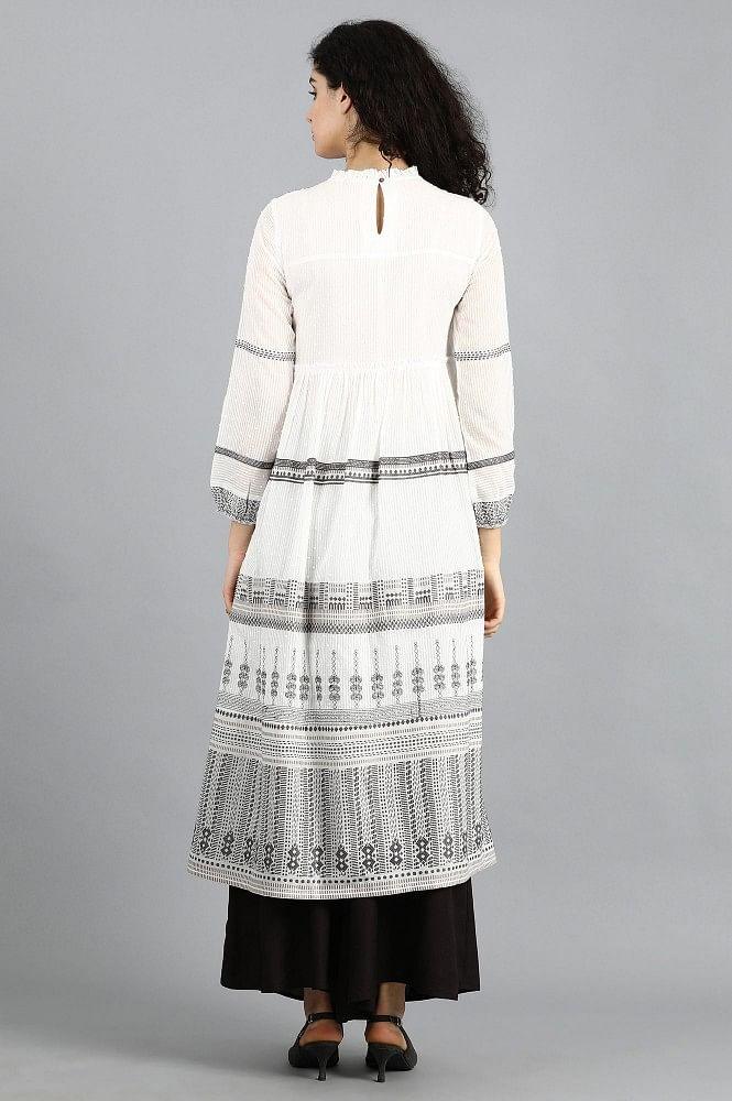 White Mandarin Neck Printed kurta - wforwoman