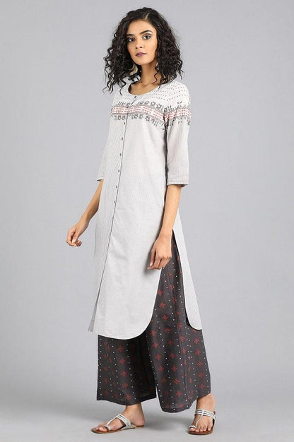 White Round Neck Printed kurta - wforwoman