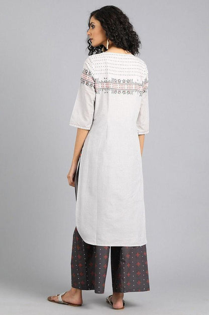 White Round Neck Printed kurta - wforwoman