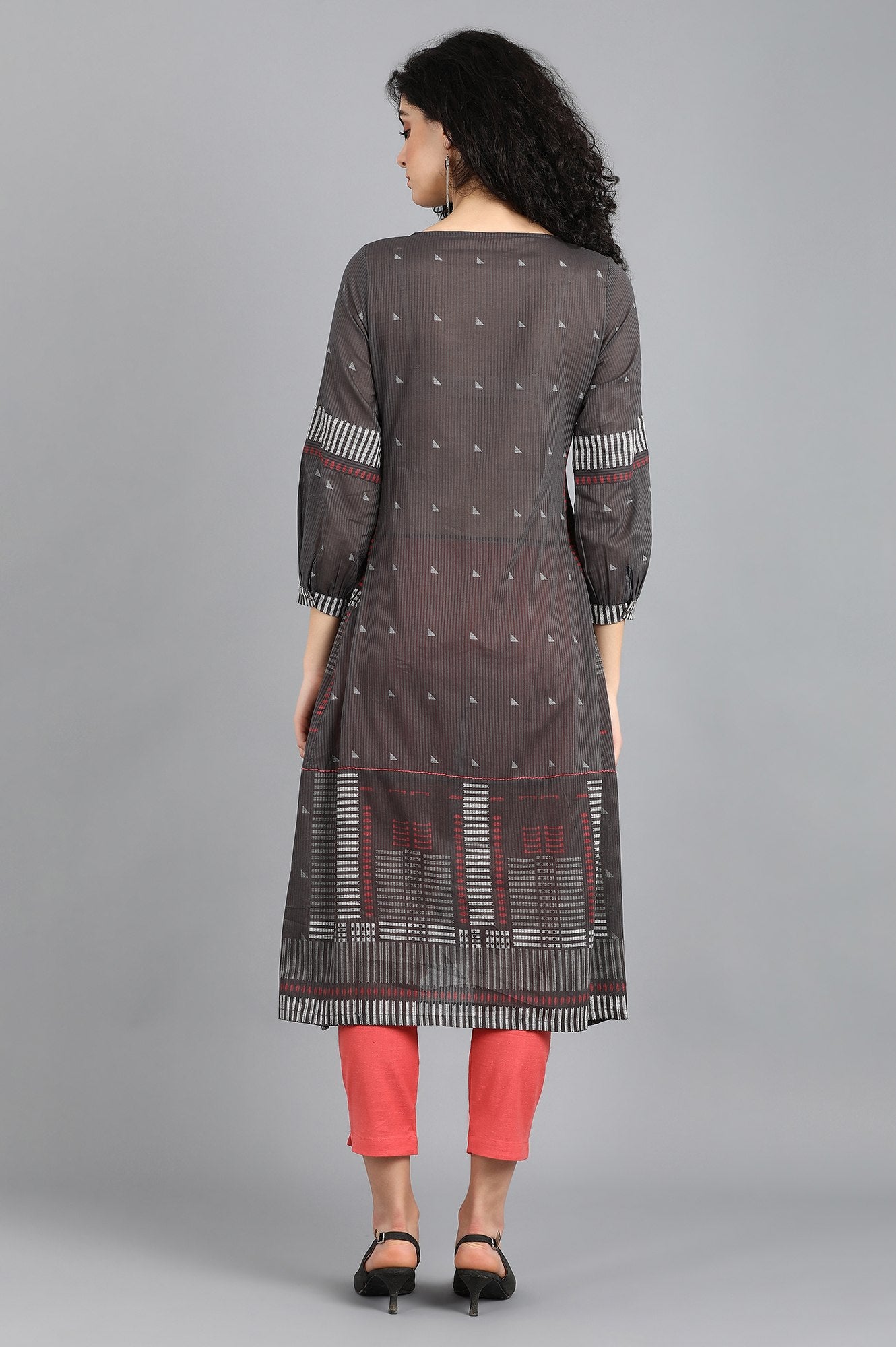 Grey Round Neck Printed kurta