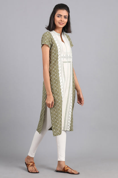 Green Mandarin Neck Printed kurta