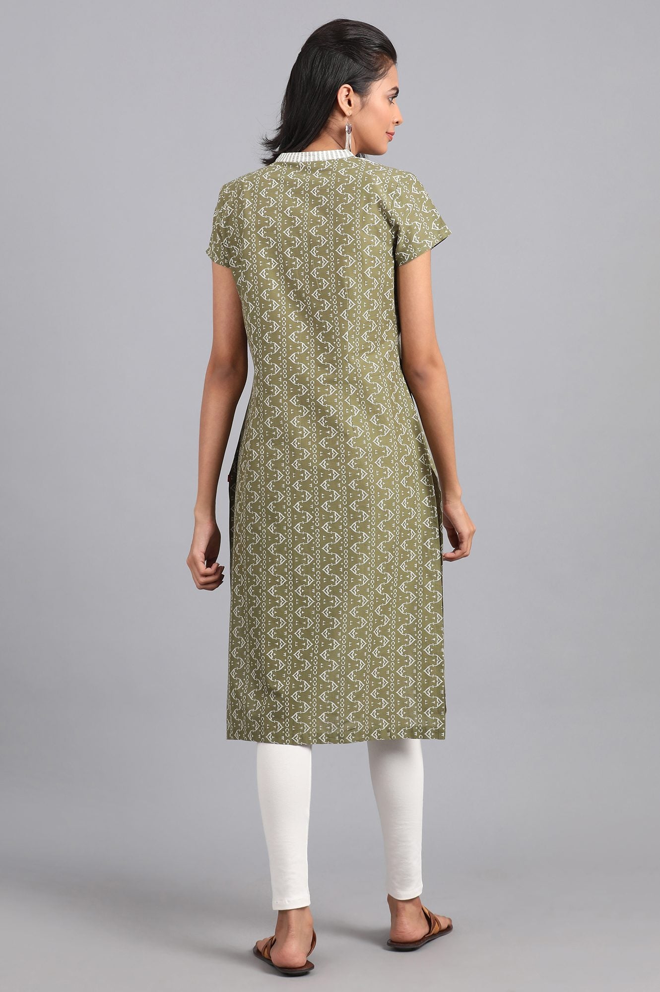 Green Mandarin Neck Printed kurta