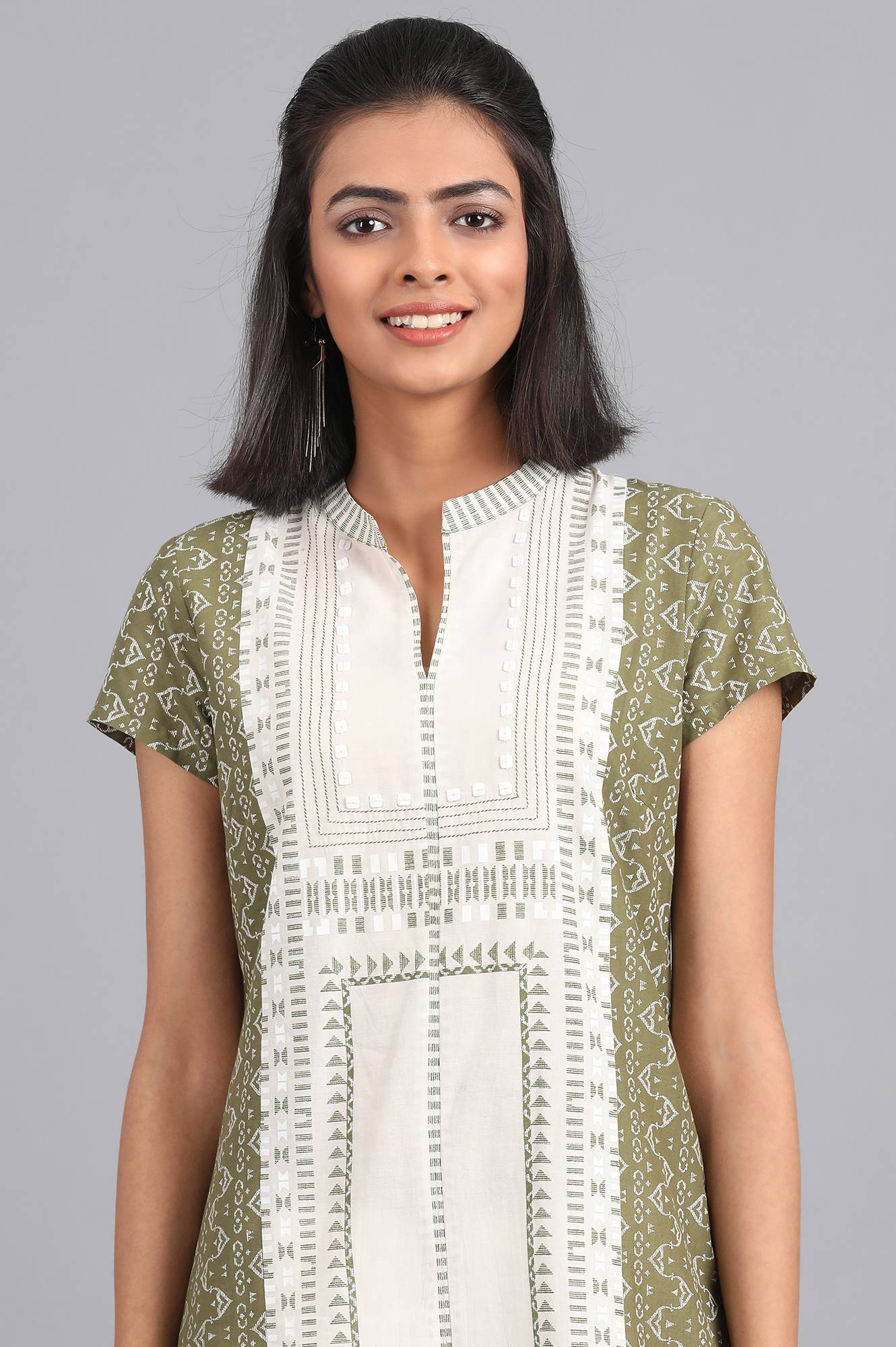 Green Mandarin Neck Printed kurta