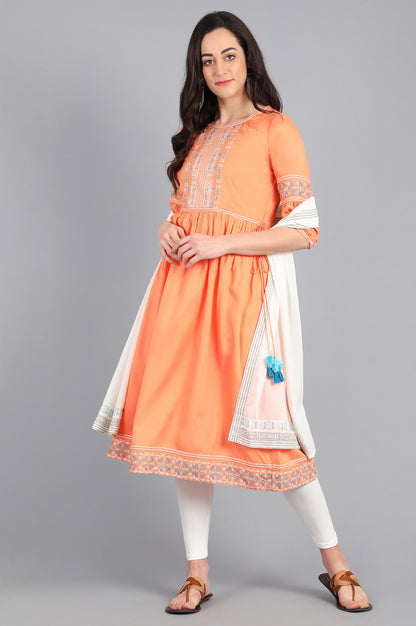 Orange Round Neck Tie-Up kurta