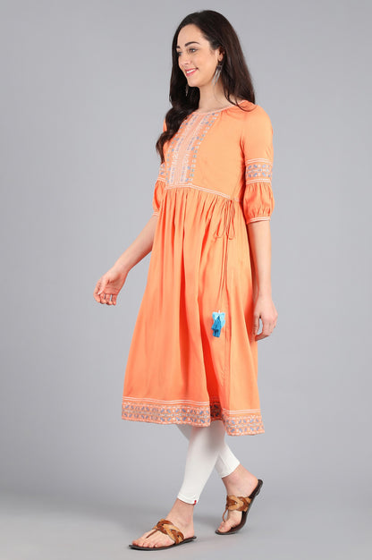 Orange Round Neck Tie-Up kurta