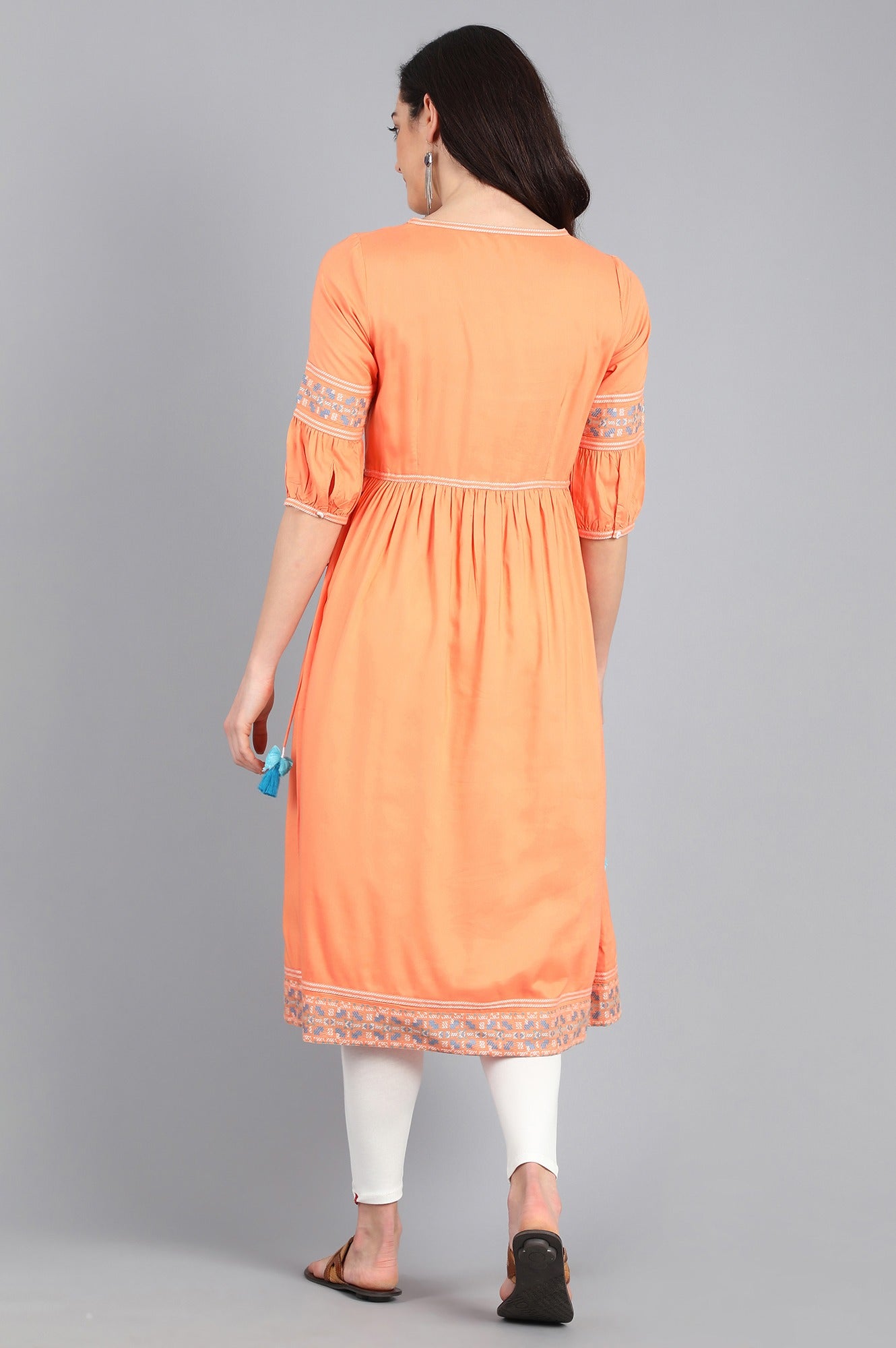 Orange Round Neck Tie-Up kurta