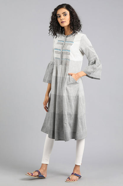 Grey Mandarin Neck Yarn-dyed kurta