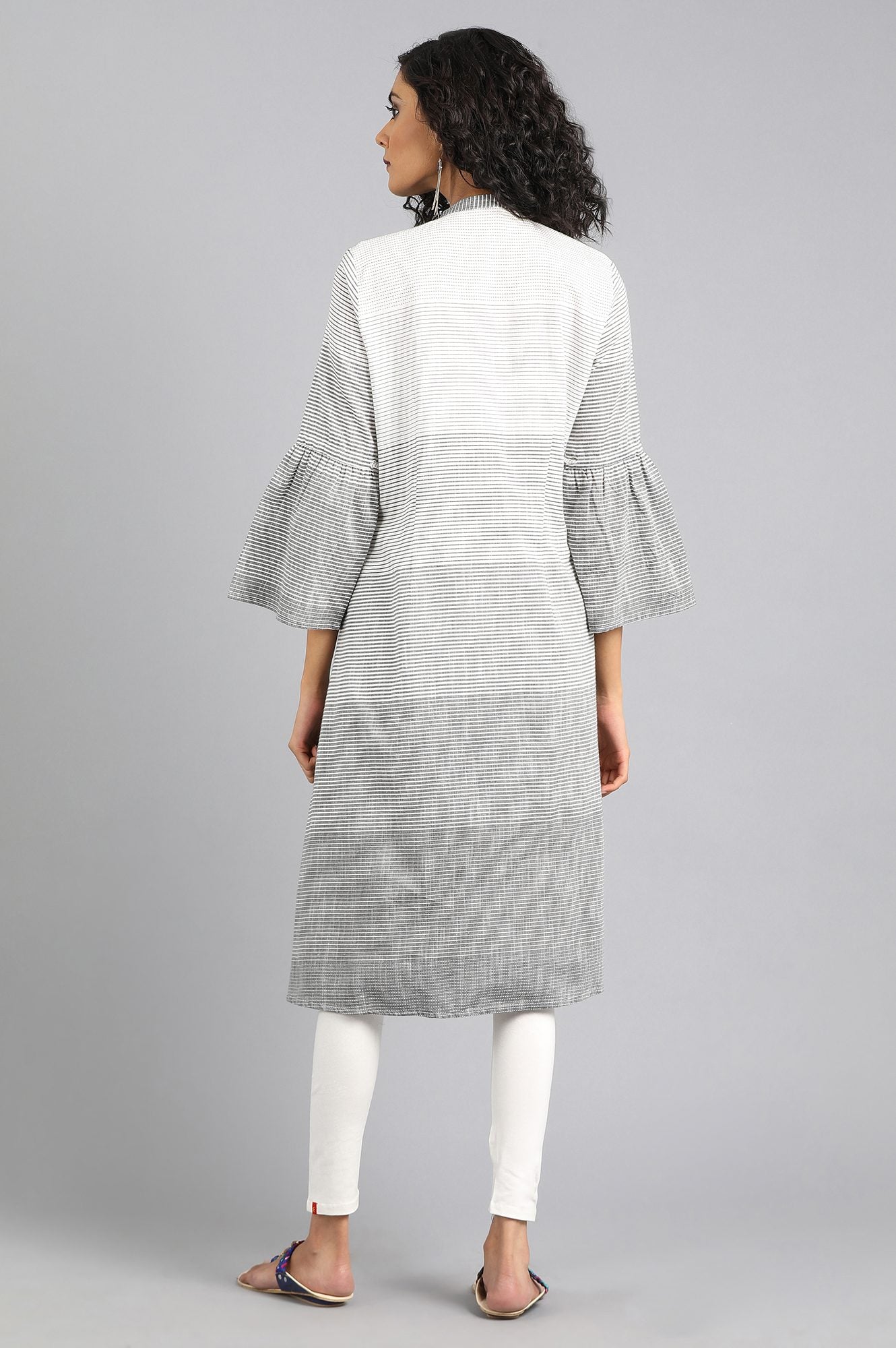 Grey Mandarin Neck Yarn-dyed kurta