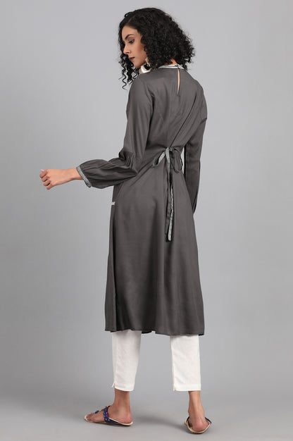 Grey Mandarin Neck Solid kurta