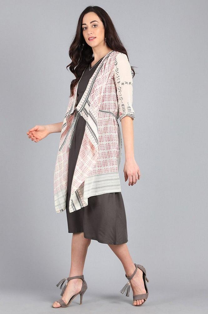 Grey V-Neck Solid kurta - wforwoman