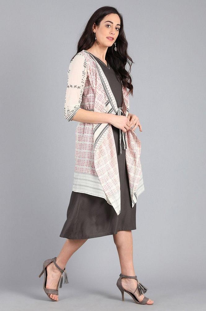 Grey V-Neck Solid kurta - wforwoman