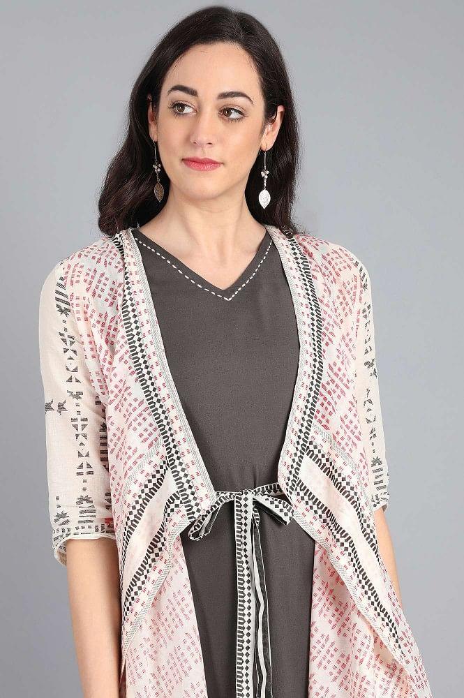 Grey V-Neck Solid kurta - wforwoman