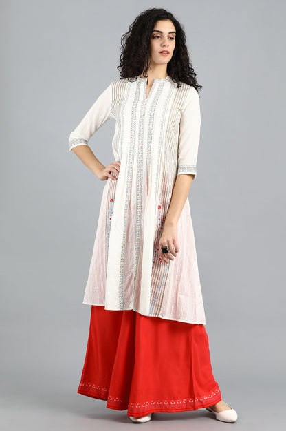 White Mandarin Neck Yarn-dyed kurta