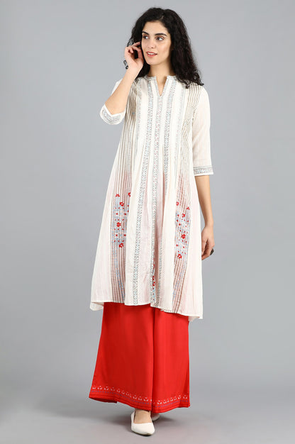 White Mandarin Neck Yarn-dyed kurta