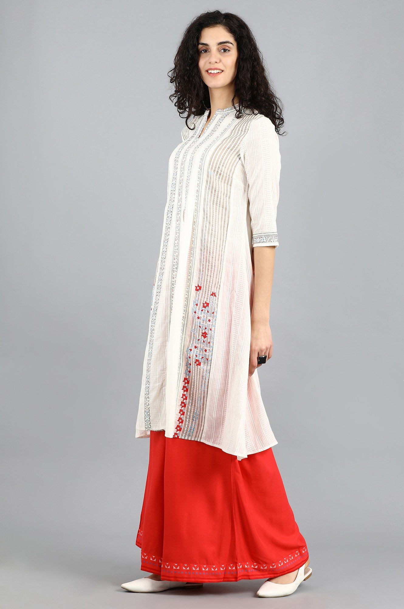 White Mandarin Neck Yarn-dyed kurta