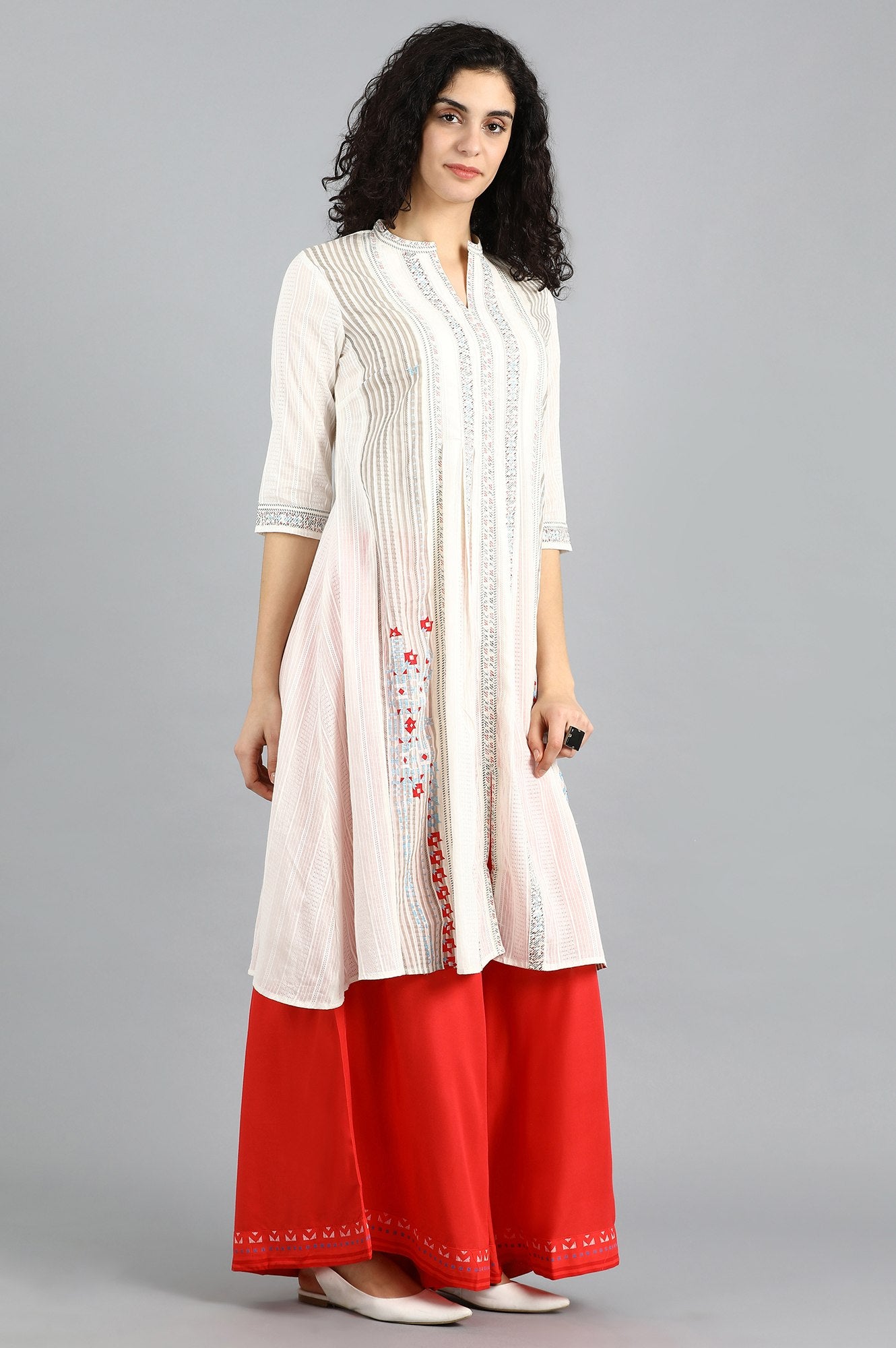 White Mandarin Neck Yarn-dyed kurta