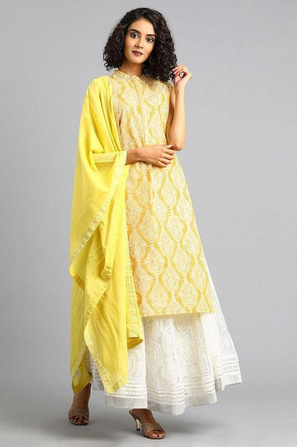 Yellow Mandarin Neck Sleeveless kurta - wforwoman