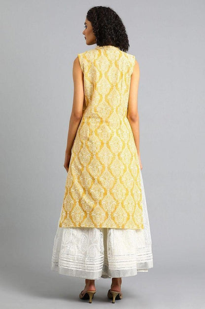 Yellow Mandarin Neck Sleeveless kurta - wforwoman