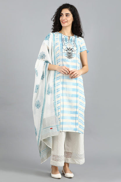 Blue Round Neck Printed kurta