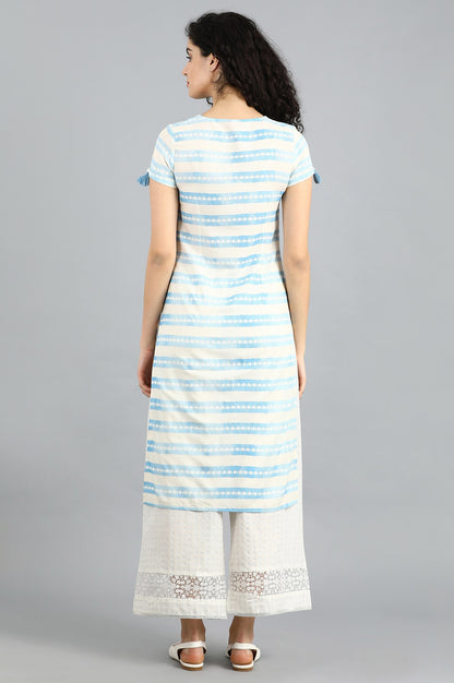 Blue Round Neck Printed kurta