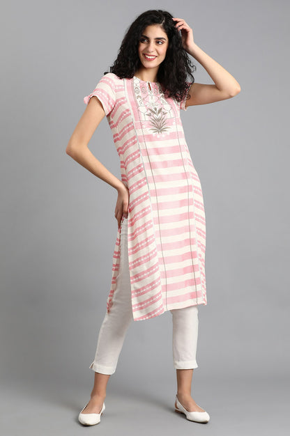 Pink Round Neck Printed kurta