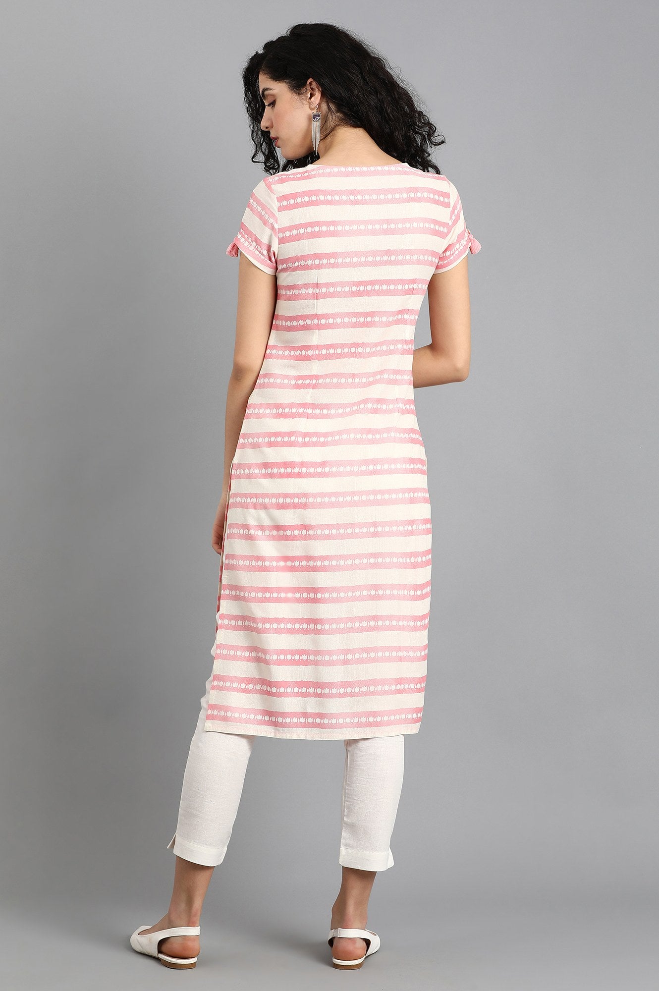 Pink Round Neck Printed kurta