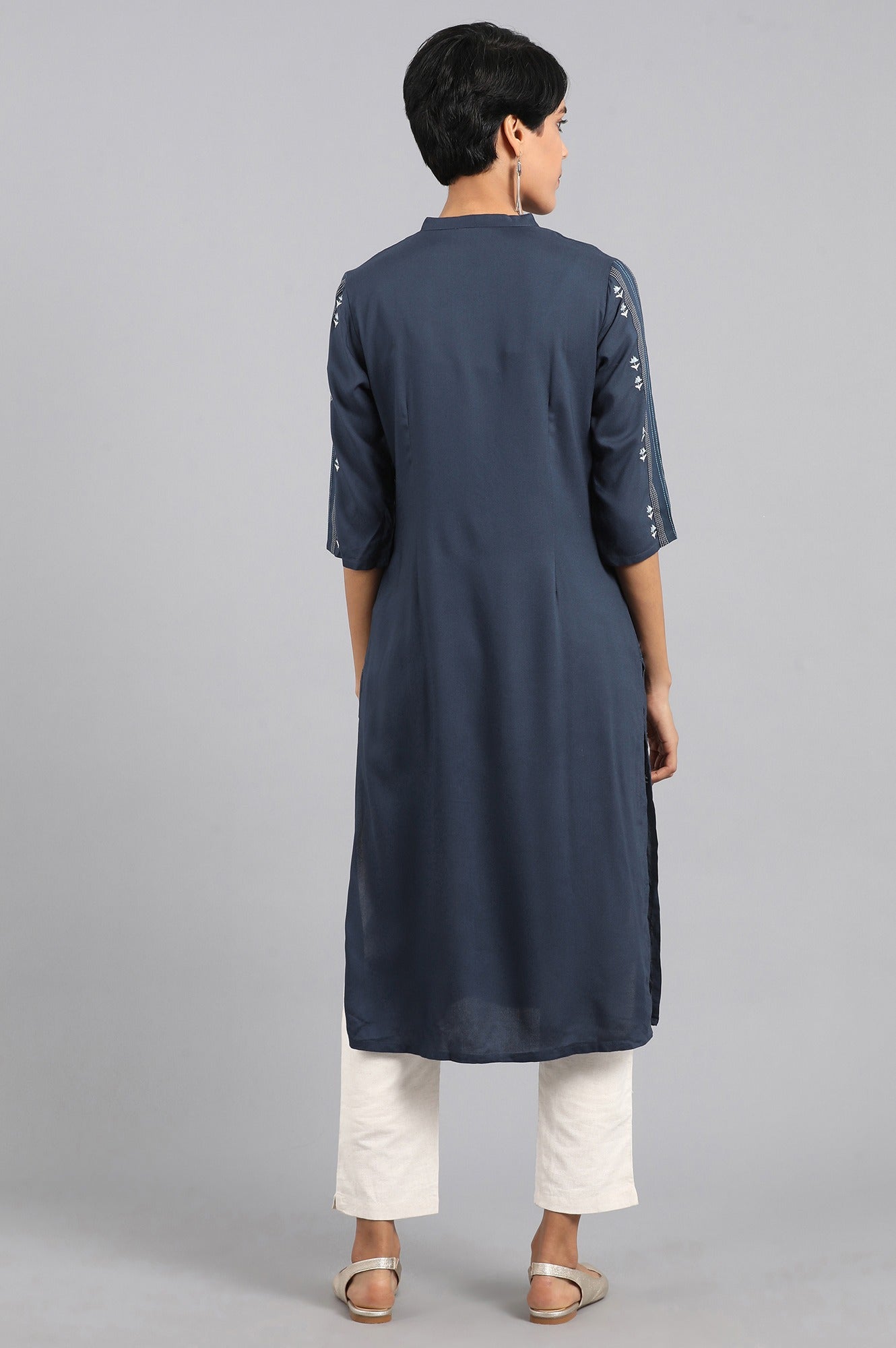 Blue Mandarin Neck Printed kurta