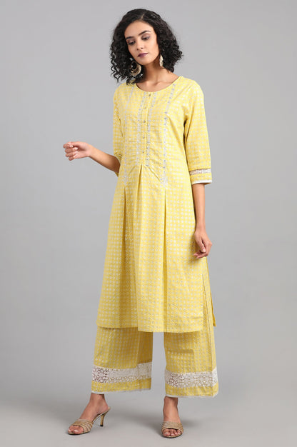 Yellow Round Neck Printed kurta