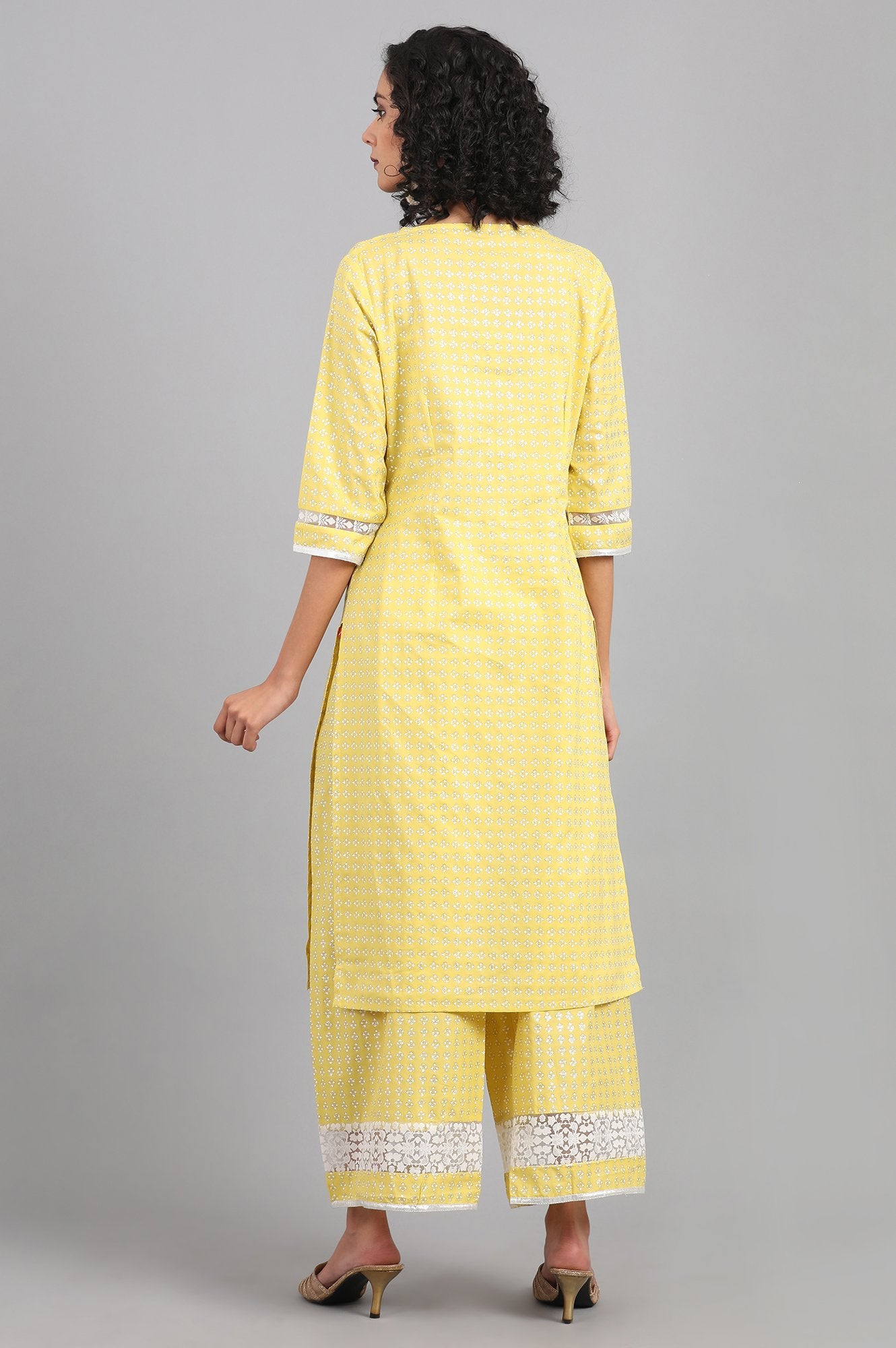 Yellow Round Neck Printed kurta