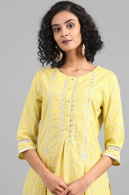 Yellow Round Neck Printed kurta