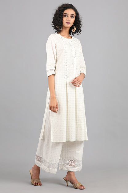 White Round Neck Printed kurta