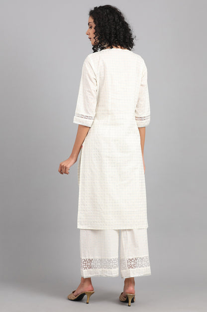 White Round Neck Printed kurta