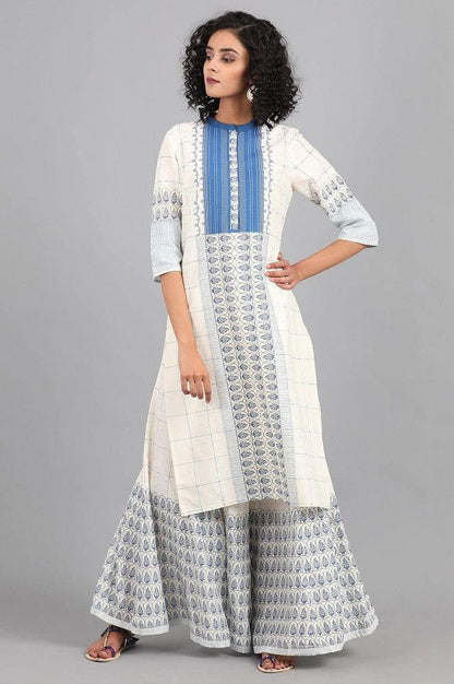 White Mandarin Neck Printed kurta - wforwoman