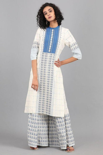 White Mandarin Neck Printed kurta - wforwoman