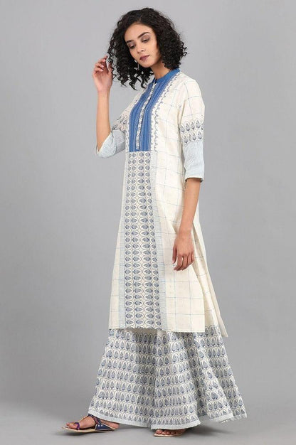 White Mandarin Neck Printed kurta - wforwoman