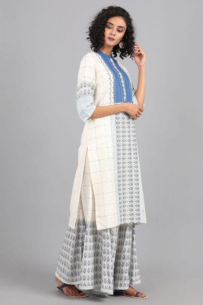 White Mandarin Neck Printed kurta - wforwoman