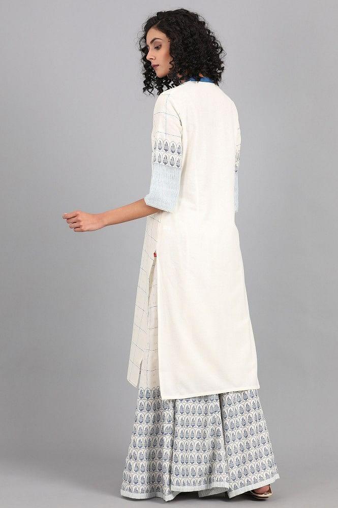 White Mandarin Neck Printed kurta - wforwoman