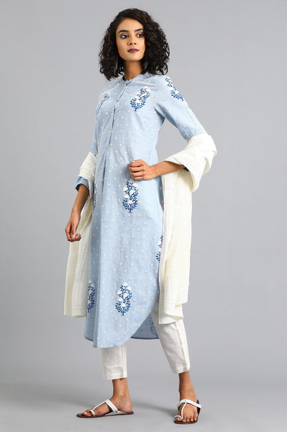 Blue Mandarin Neck Printed kurta