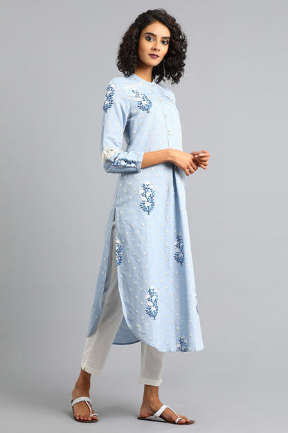 Blue Mandarin Neck Printed kurta