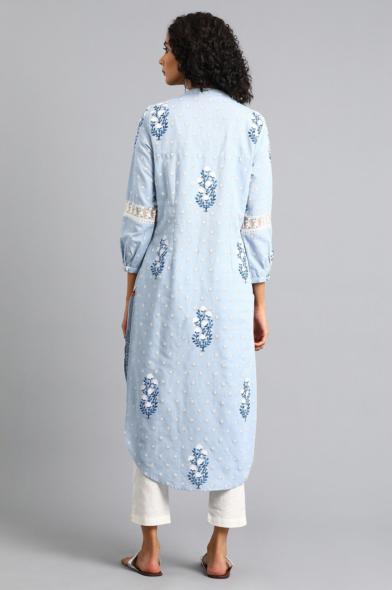 Blue Mandarin Neck Printed kurta