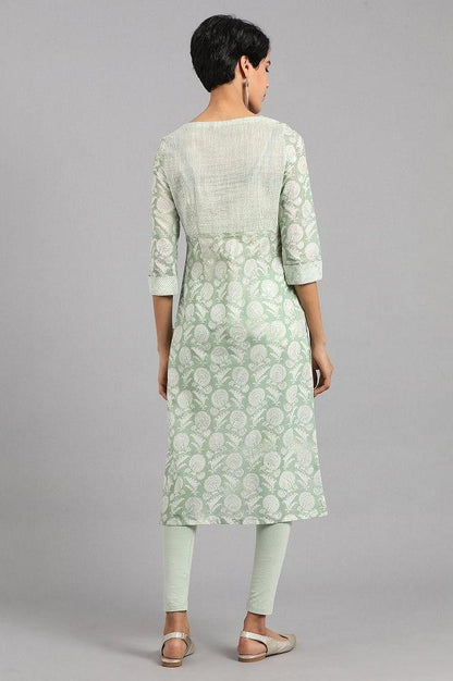 Green Round Neck Printed kurta - wforwoman