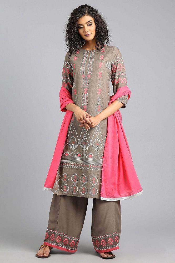 Brown Round Neck Printed kurta - wforwoman