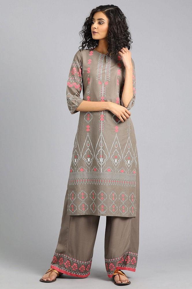 Brown Round Neck Printed kurta - wforwoman