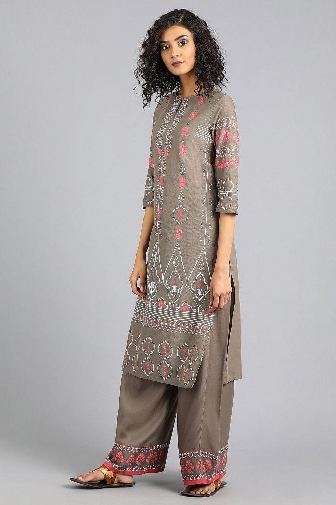 Brown Round Neck Printed kurta - wforwoman