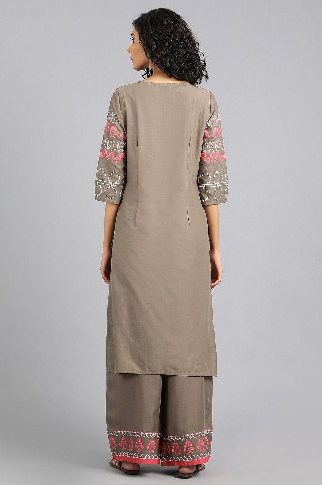 Brown Round Neck Printed kurta - wforwoman