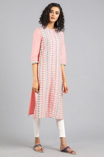 Pink Mandarin Neck Printed kurta - wforwoman